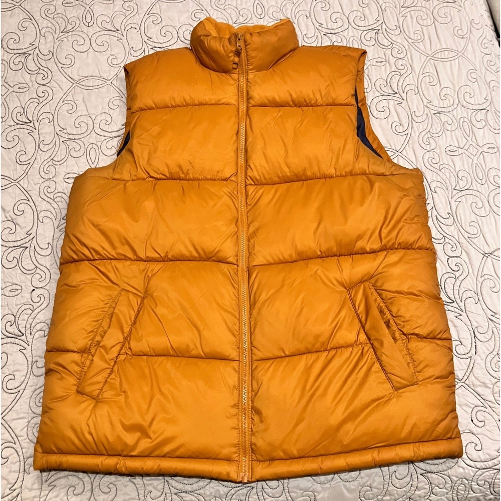 Old Navy Mens XL Tall Orange Puffer Vest Quilted Fleece Lined Gorpcore Zip Up